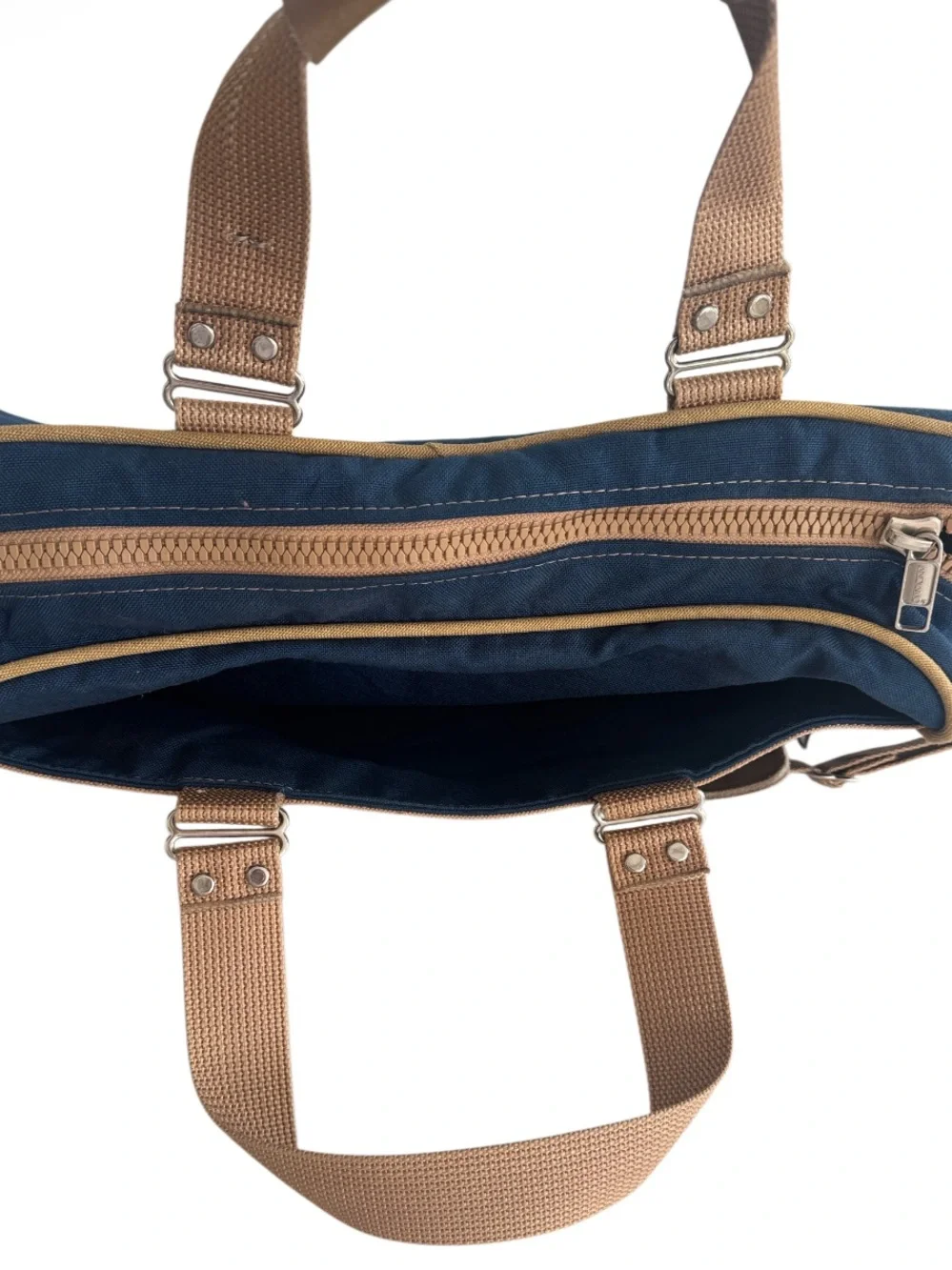 Vintage Andiamo canvas travel/tote bag, Navy Canvas, Turnlock Front pockets